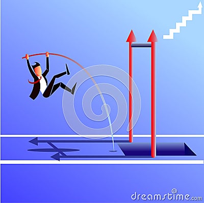 Businessman jumping with a pole Cartoon Illustration